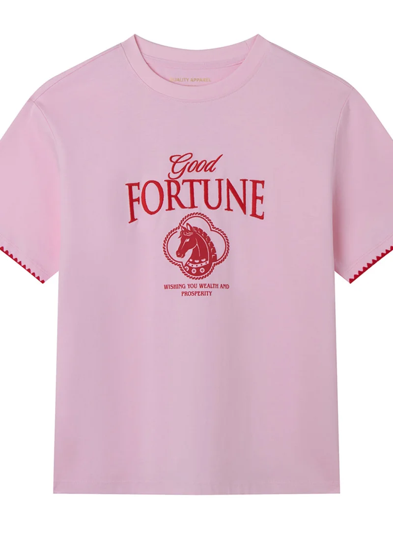 جيوردانو Women’s Boyfriend Fit Cotton Crew Neck LNY Print Tee